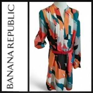BANANA REPUBLIC DRESS BOLD PRINT FOLDABLE LONG SLEEVE MINI DRESS SIZE 4 WOMENS 4